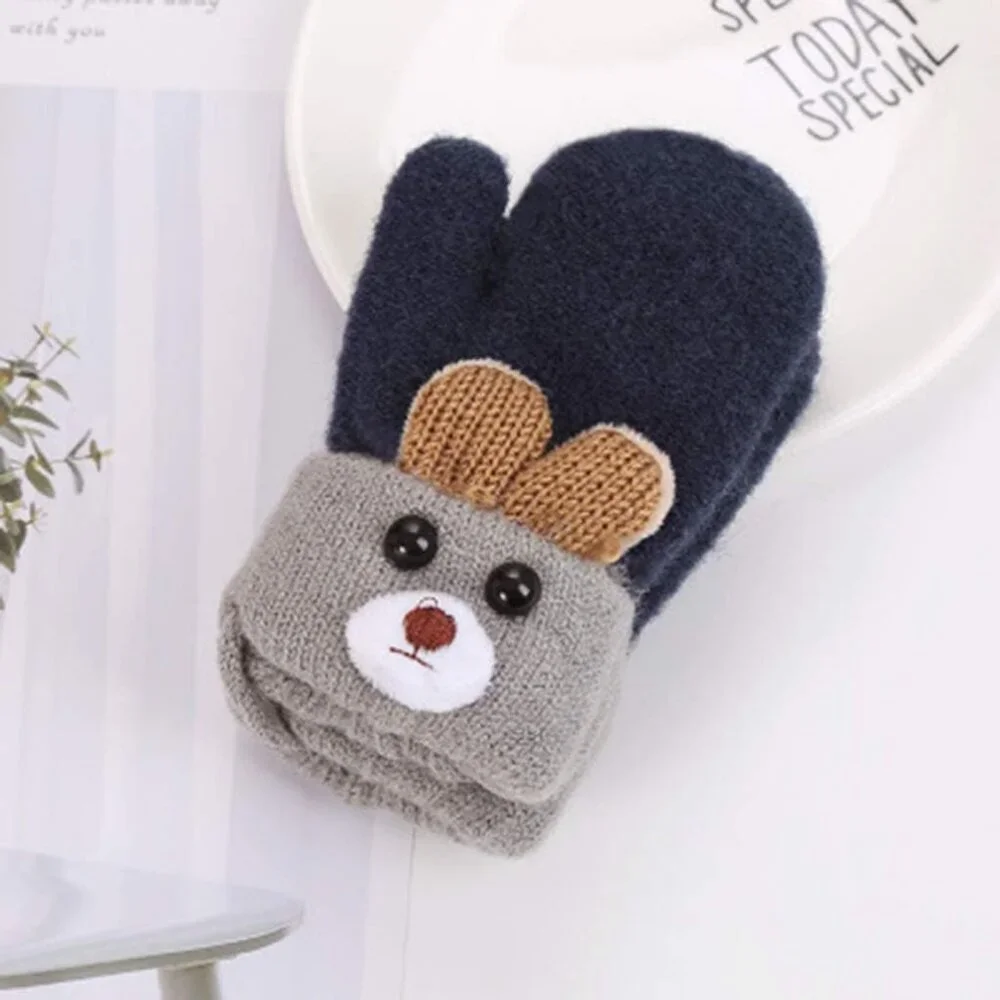 Toddler Kids Warm Winter Gloves Cute Infant Baby Boys Girls Thick Fleece Lined F